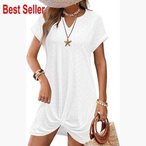 Eyelet Twisted V-Neck Casual Summer Dress Polyester Spandex